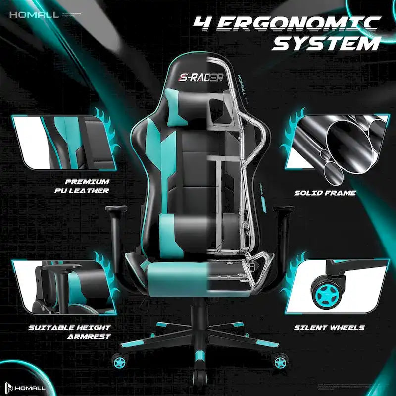 Sedia da gaming ergonomica girevole e regolabile in similpelle