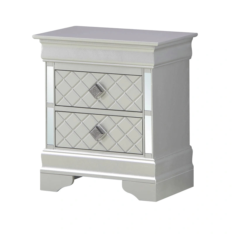 Mirrored Wood 2-Drawer Nightstand