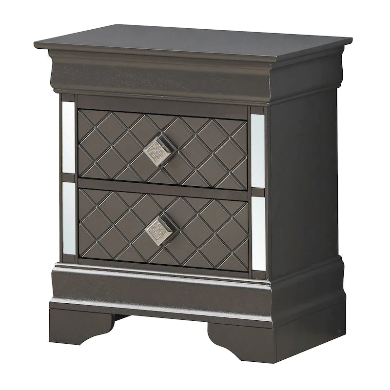 Mirrored Wood 2-Drawer Nightstand