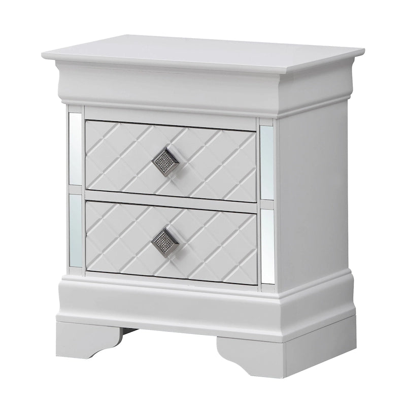 Mirrored Wood 2-Drawer Nightstand