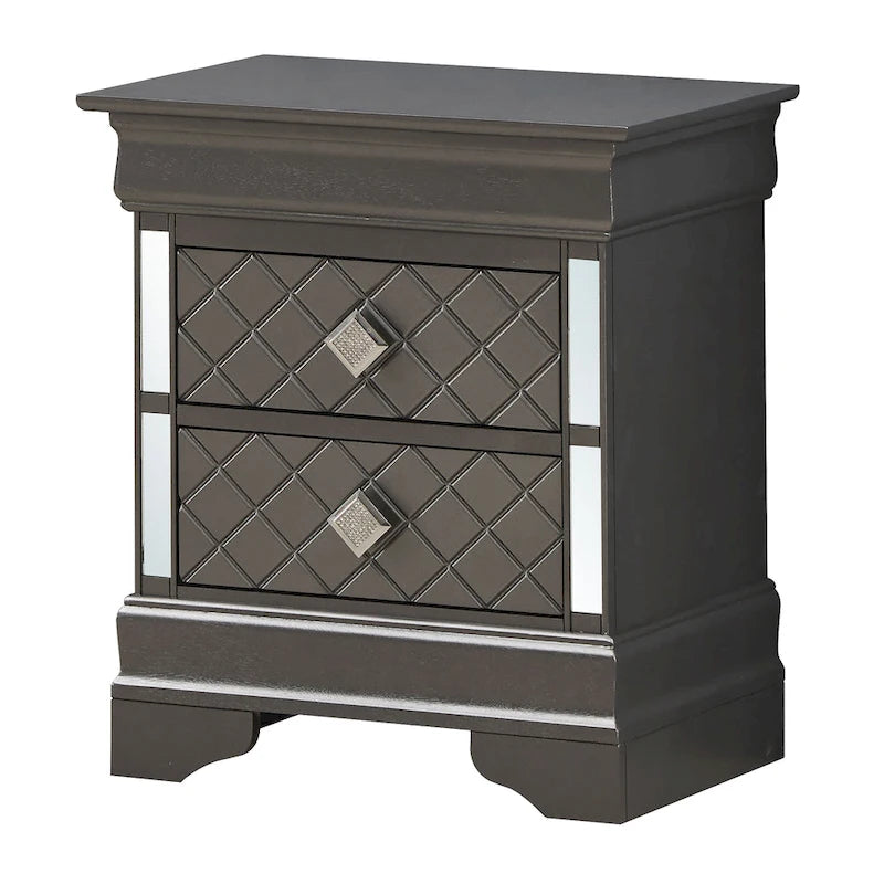 Mirrored Wood 2-Drawer Nightstand