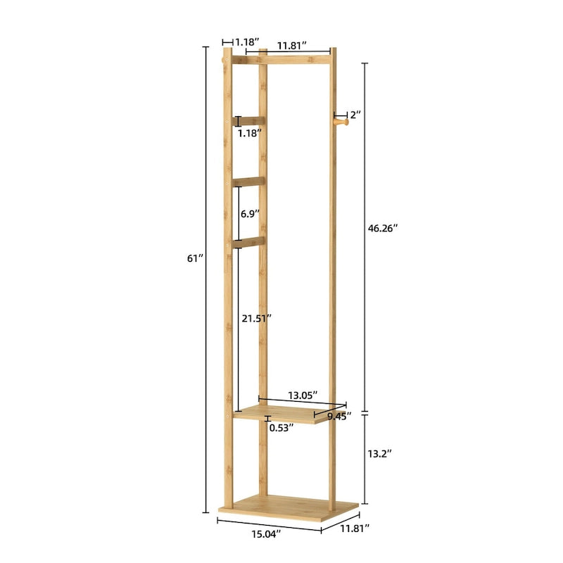 15 Wide Solid Wood Freestanding Coat Rack with Storage - Bamboo Color