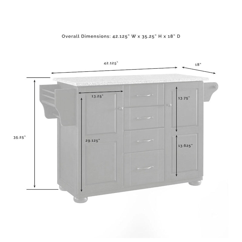 Solid Granite Top Kitchen Island - 51.5 W x 18 D x 35.25 H