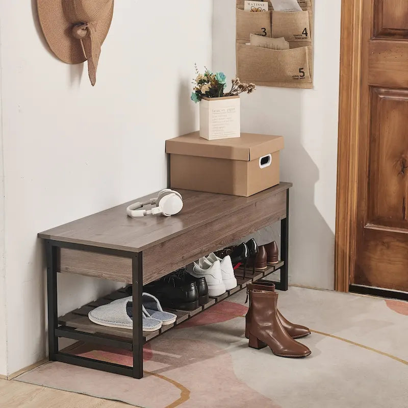 Lift-Top Entryway Shoe Storage Bench with Shelf