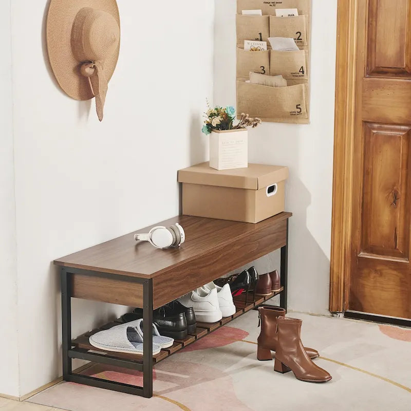 Lift-Top Entryway Shoe Storage Bench with Shelf