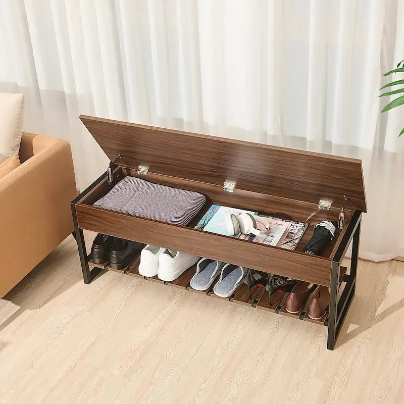 Lift-Top Entryway Shoe Storage Bench with Shelf