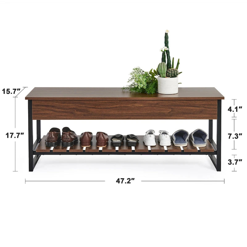 Lift-Top Entryway Shoe Storage Bench with Shelf