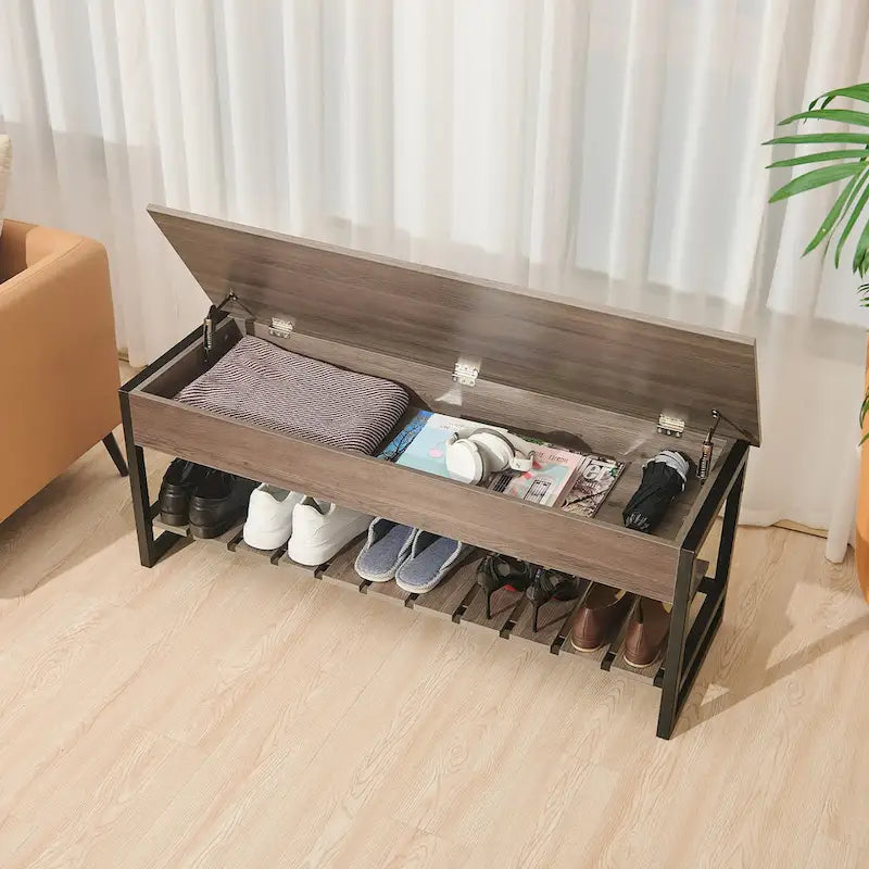 Lift-Top Entryway Shoe Storage Bench with Shelf