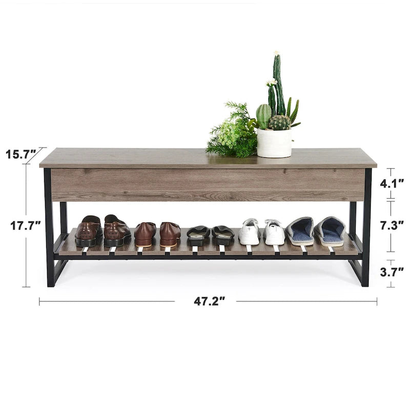 Lift-Top Entryway Shoe Storage Bench with Shelf