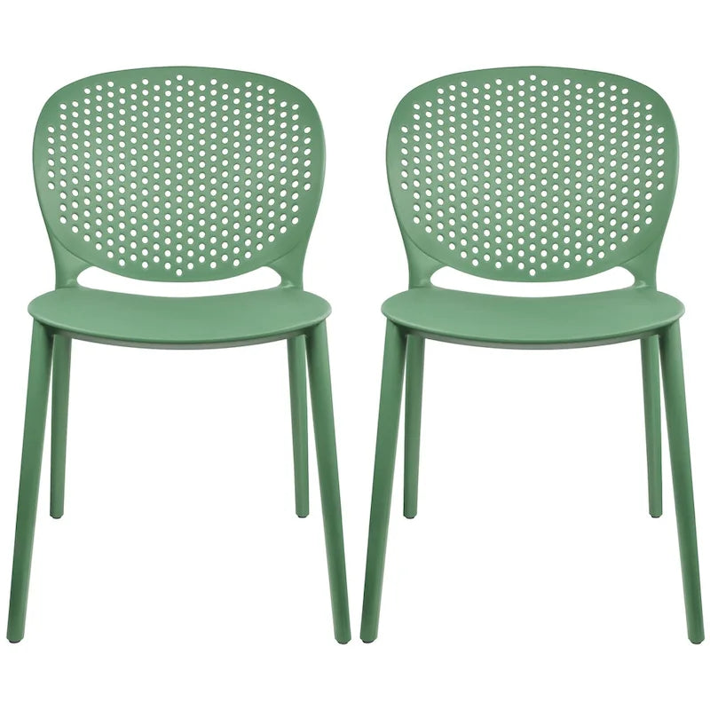 Set di 2 sedie laterali da pranzo senza braccioli, stampate, impilabili e opache, per patio, interni, esterni, cucina e camera da letto
