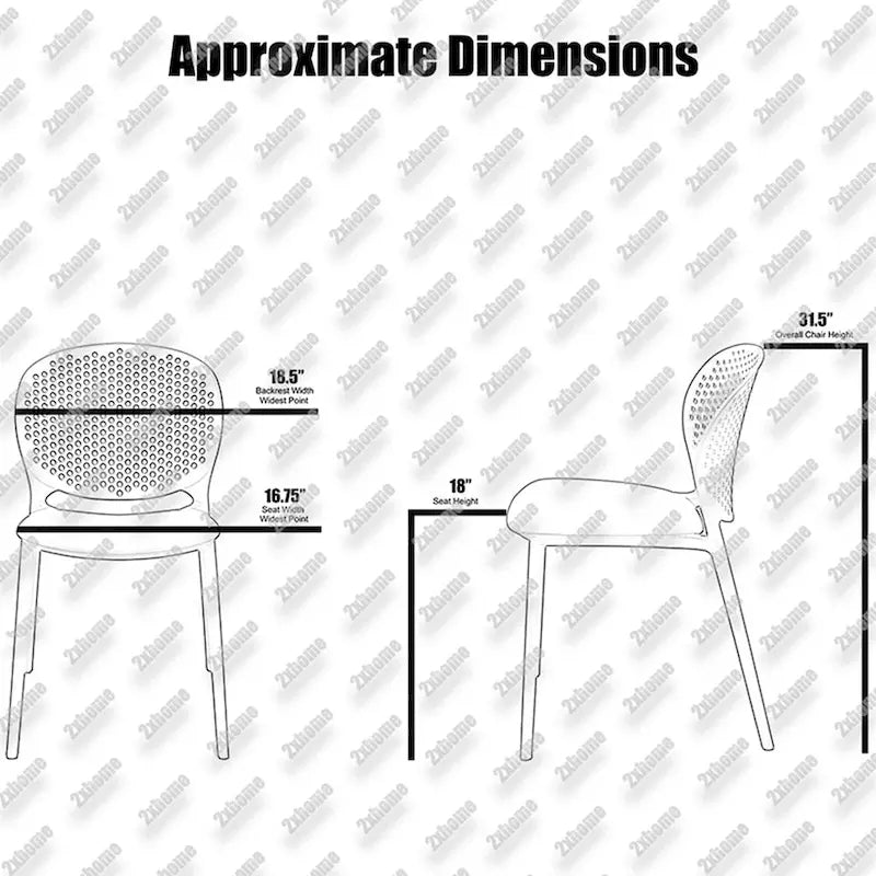 Set di 2 sedie laterali da pranzo senza braccioli, stampate, impilabili e opache, per patio, interni, esterni, cucina e camera da letto