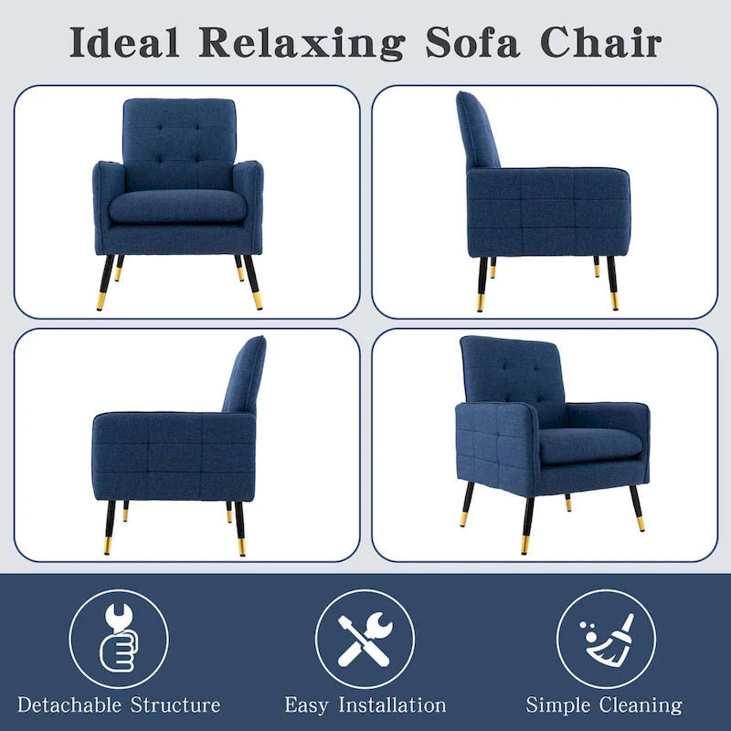 Linen Fabric Accent Chair Modern Single Sofa Chair