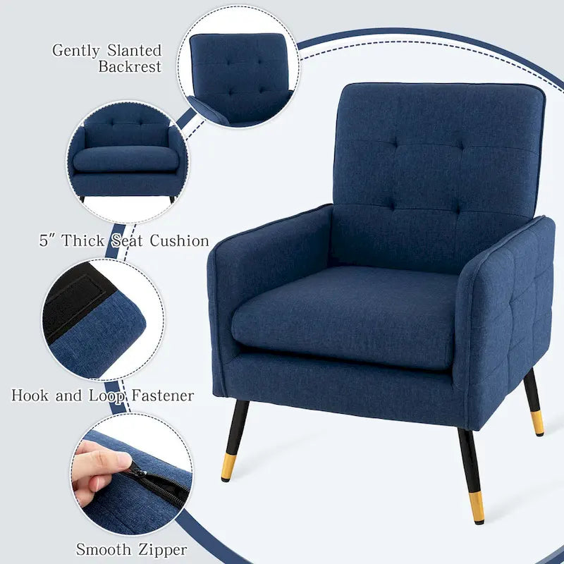 Linen Fabric Accent Chair Modern Single Sofa Chair