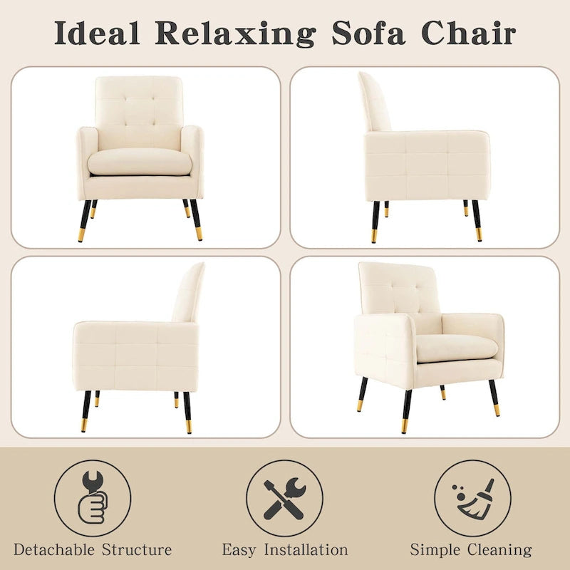 Linen Fabric Accent Chair Modern Single Sofa Chair