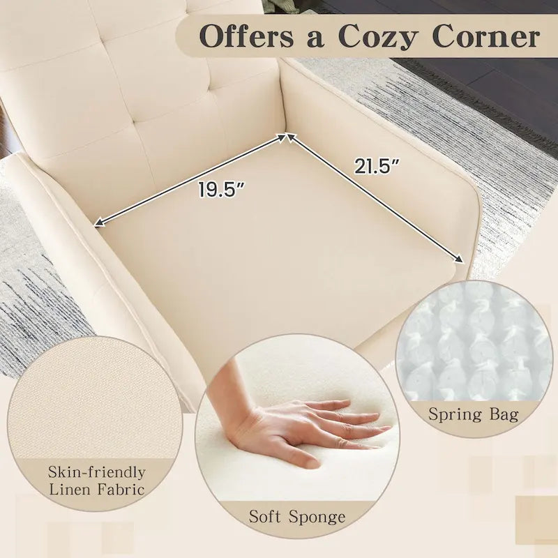 Linen Fabric Accent Chair Modern Single Sofa Chair