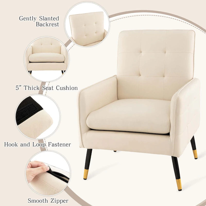 Linen Fabric Accent Chair Modern Single Sofa Chair