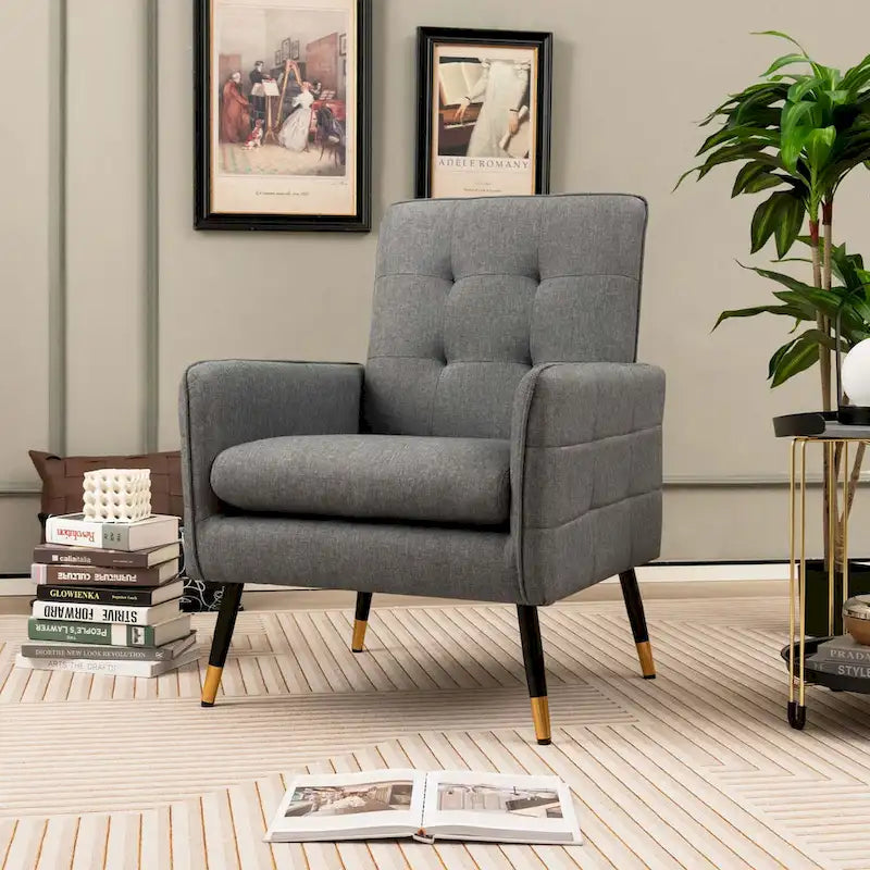 Linen Fabric Accent Chair Modern Single Sofa Chair