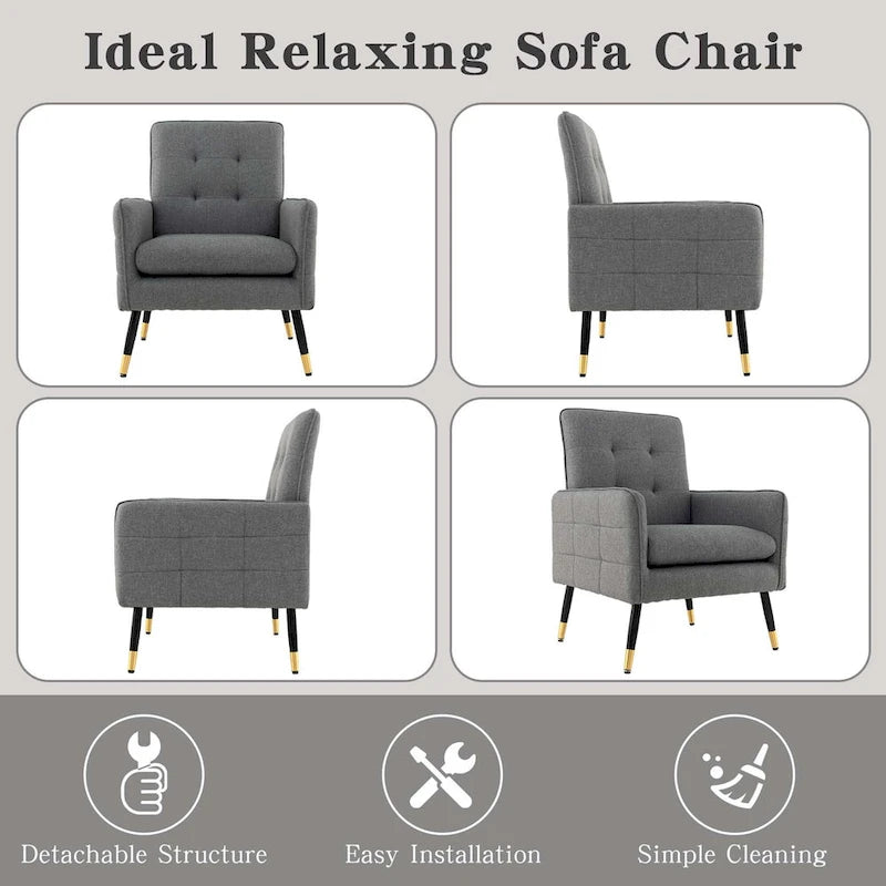 Linen Fabric Accent Chair Modern Single Sofa Chair