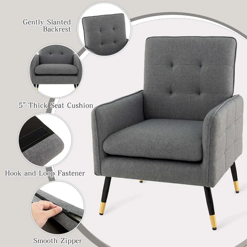 Linen Fabric Accent Chair Modern Single Sofa Chair