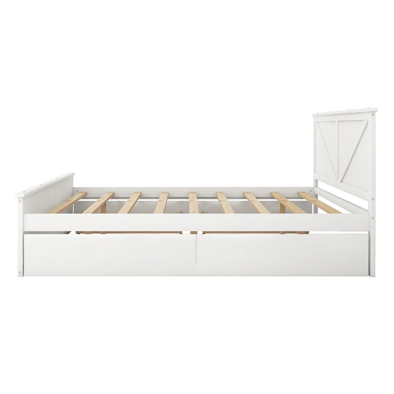 Wooden Platform Bed with Four Storage Drawers and Support Legs