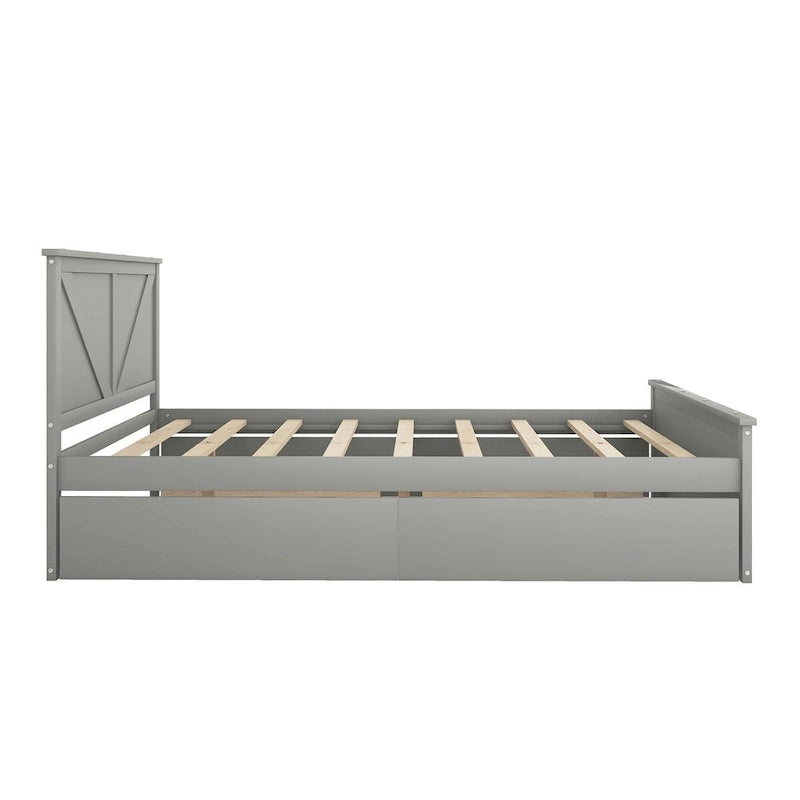 Wooden Platform Bed with Four Storage Drawers and Support Legs