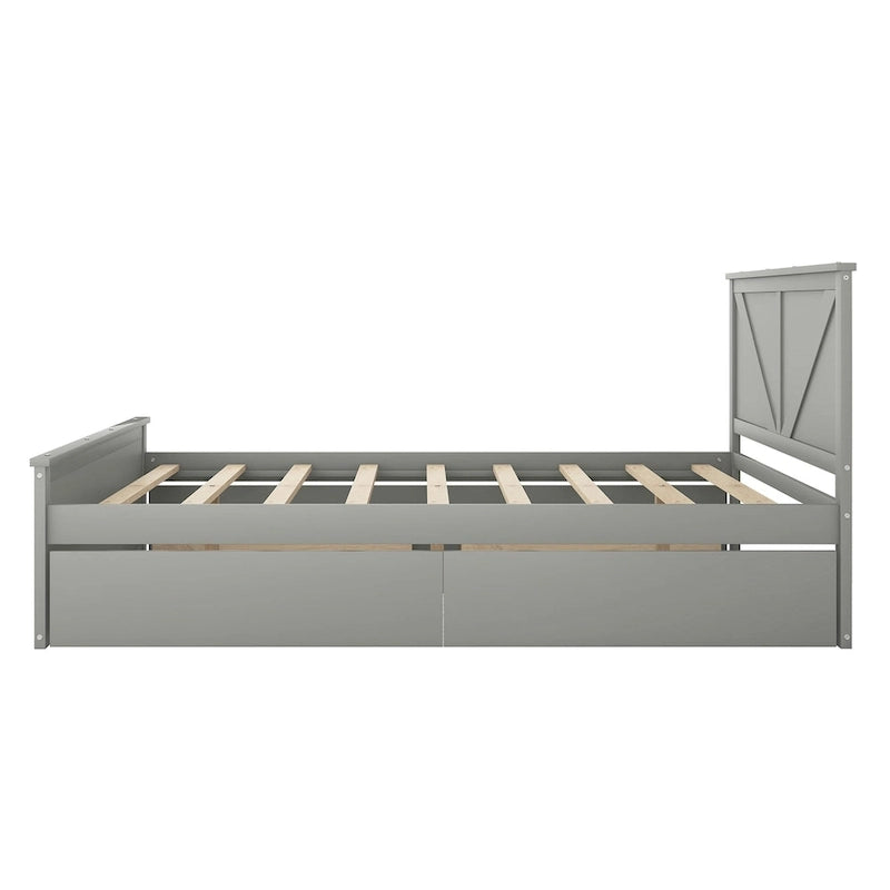 Wooden Platform Bed with Four Storage Drawers and Support Legs