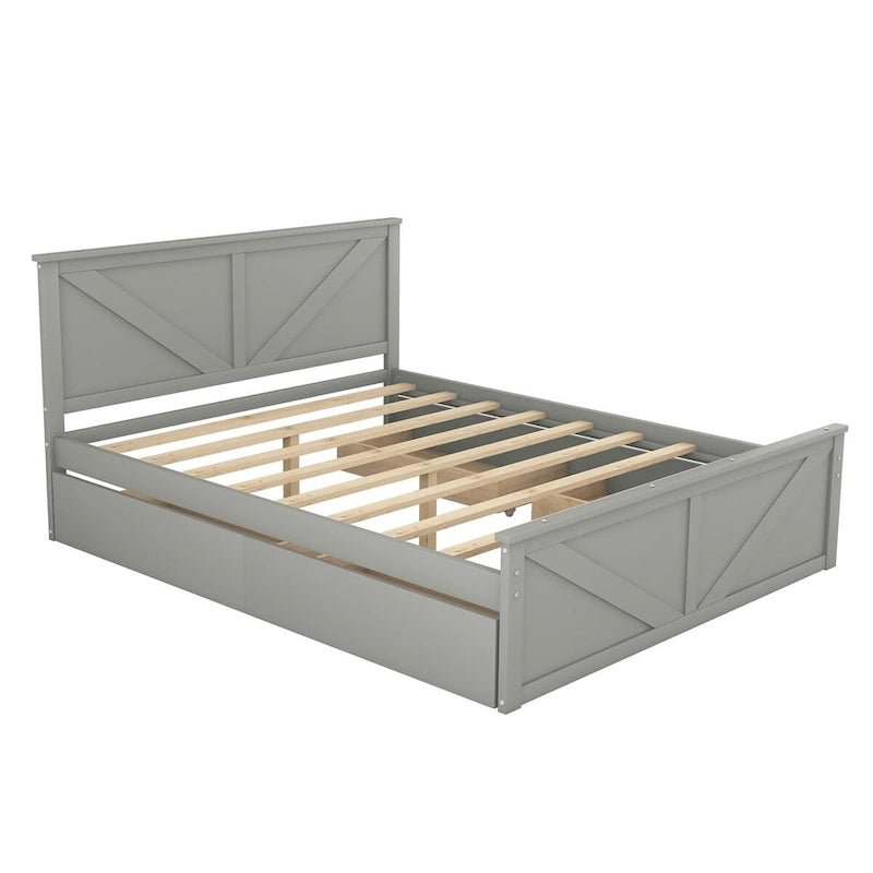 Wooden Platform Bed with Four Storage Drawers and Support Legs