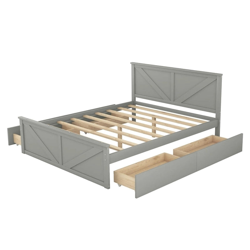 Wooden Platform Bed with Four Storage Drawers and Support Legs
