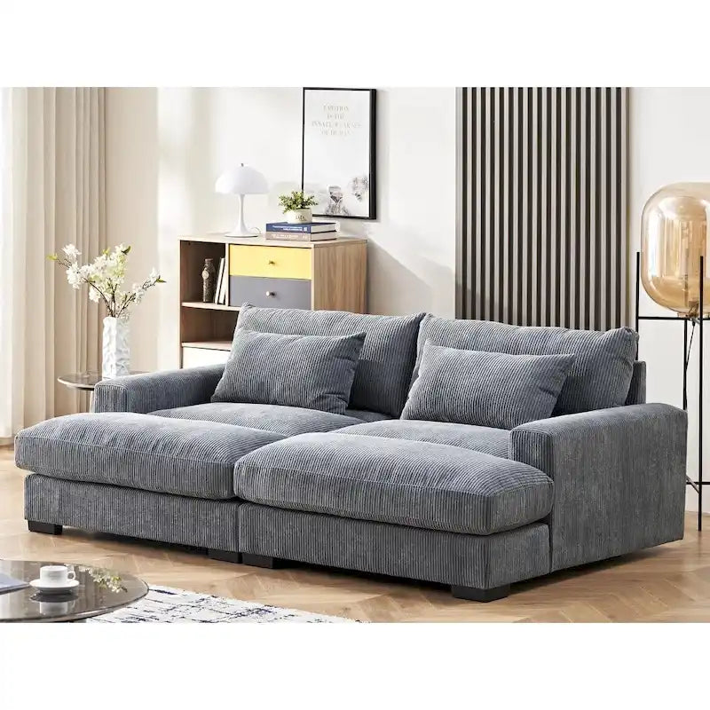 Luxusní rozkládací pohovka s měkkým manšestrovým čalouněním, design se dvěma lenoškami, rozložitelná na extra velkou postel velikosti Twin