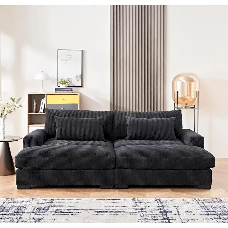 Luxusní rozkládací pohovka s měkkým manšestrovým čalouněním, design se dvěma lenoškami, rozložitelná na extra velkou postel velikosti Twin