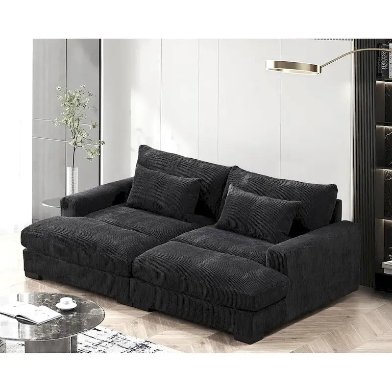 Luxusní rozkládací pohovka s měkkým manšestrovým čalouněním, design se dvěma lenoškami, rozložitelná na extra velkou postel velikosti Twin