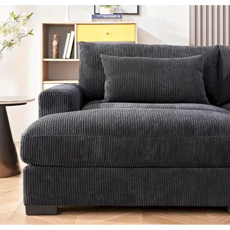 Luxusní rozkládací pohovka s měkkým manšestrovým čalouněním, design se dvěma lenoškami, rozložitelná na extra velkou postel velikosti Twin