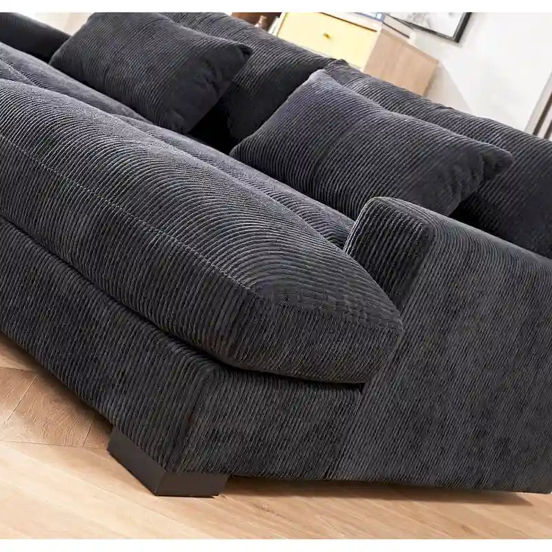 Luxusní rozkládací pohovka s měkkým manšestrovým čalouněním, design se dvěma lenoškami, rozložitelná na extra velkou postel velikosti Twin