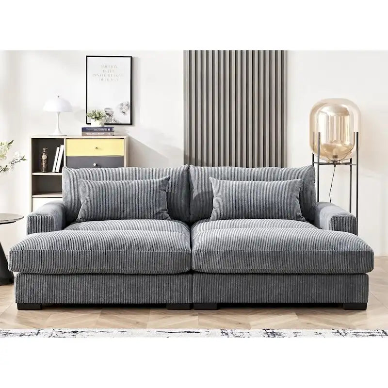 Luxusní rozkládací pohovka s měkkým manšestrovým čalouněním, design se dvěma lenoškami, rozložitelná na extra velkou postel velikosti Twin