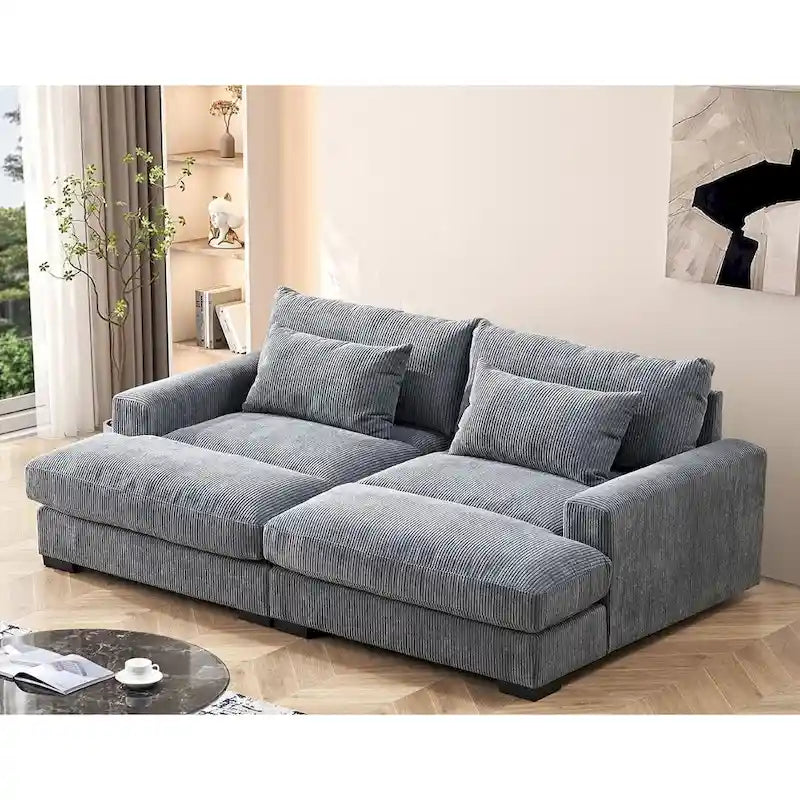 Luxusní rozkládací pohovka s měkkým manšestrovým čalouněním, design se dvěma lenoškami, rozložitelná na extra velkou postel velikosti Twin
