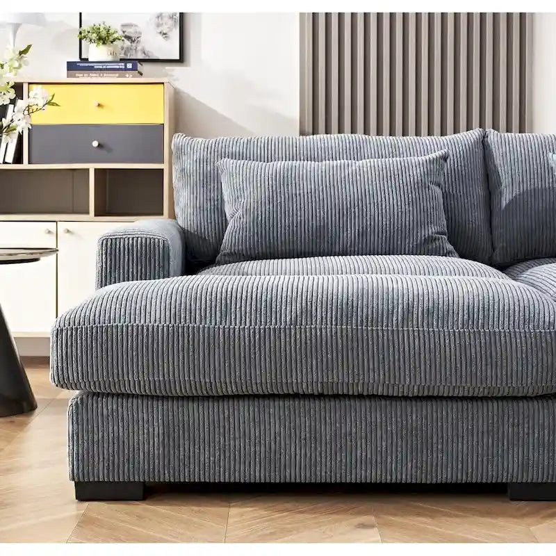 Luxusní rozkládací pohovka s měkkým manšestrovým čalouněním, design se dvěma lenoškami, rozložitelná na extra velkou postel velikosti Twin