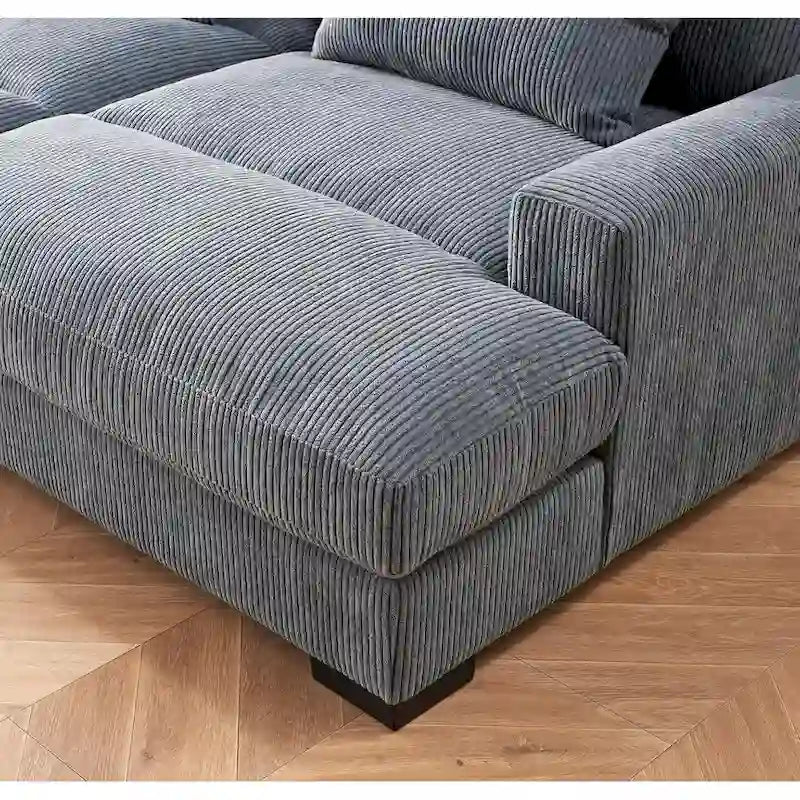 Luxusní rozkládací pohovka s měkkým manšestrovým čalouněním, design se dvěma lenoškami, rozložitelná na extra velkou postel velikosti Twin