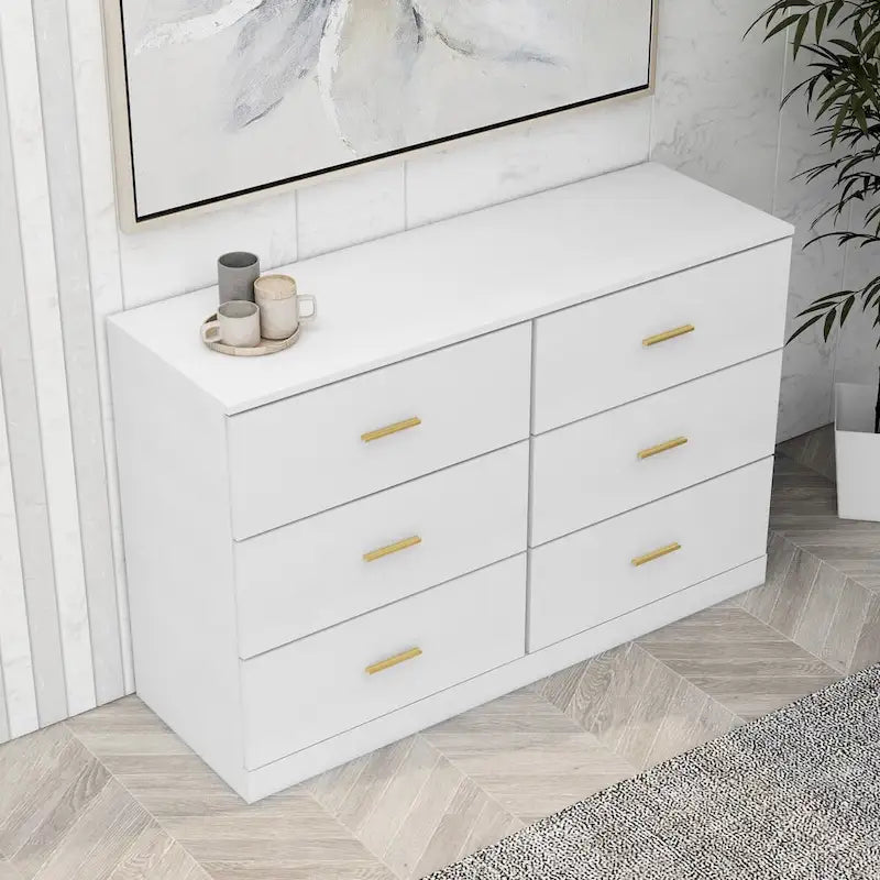 Modern 6-Drawer Dresser for Bedroom - Ample Storage Wide Chest of Drawers, Sturdy & Safe