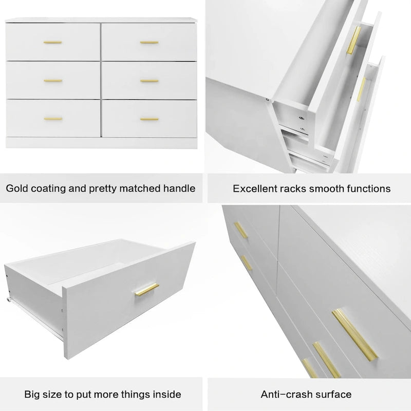 Modern 6-Drawer Dresser for Bedroom - Ample Storage Wide Chest of Drawers, Sturdy & Safe