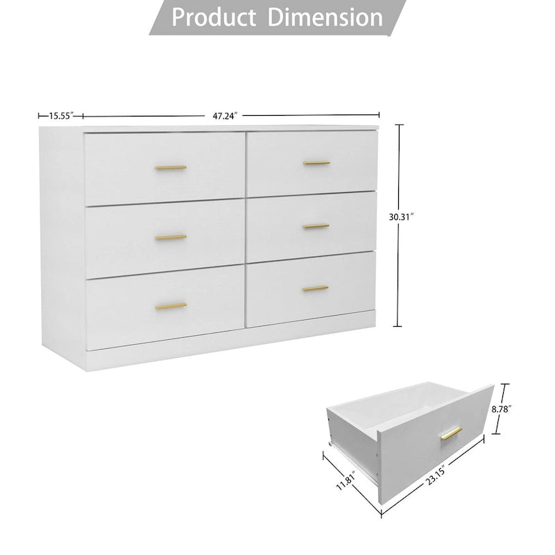 Modern 6-Drawer Dresser for Bedroom - Ample Storage Wide Chest of Drawers, Sturdy & Safe