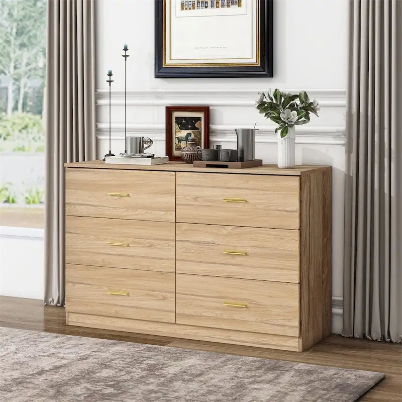 Modern 6-Drawer Dresser for Bedroom - Ample Storage Wide Chest of Drawers, Sturdy & Safe