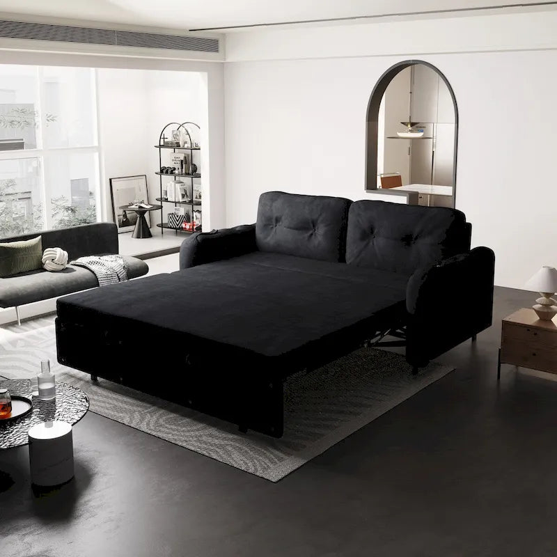 Queen Pull Out Sofa Bed with Storage and 2 Soft Pillows