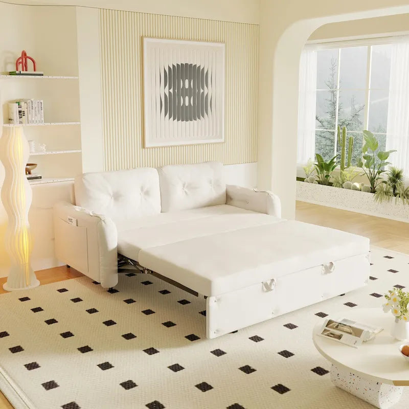 Queen Pull Out Sofa Bed with Storage and 2 Soft Pillows