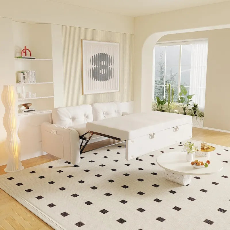 Queen Pull Out Sofa Bed with Storage and 2 Soft Pillows
