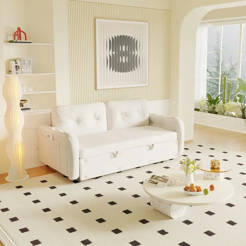 Queen Pull Out Sofa Bed with Storage and 2 Soft Pillows