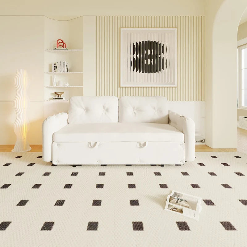 Queen Pull Out Sofa Bed with Storage and 2 Soft Pillows