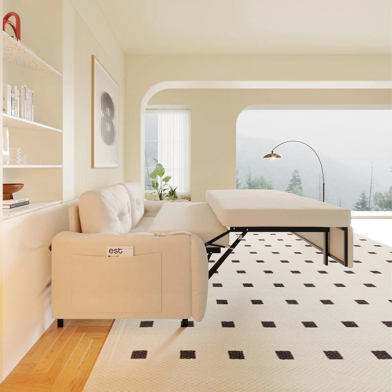 Queen Pull Out Sofa Bed with Storage and 2 Soft Pillows