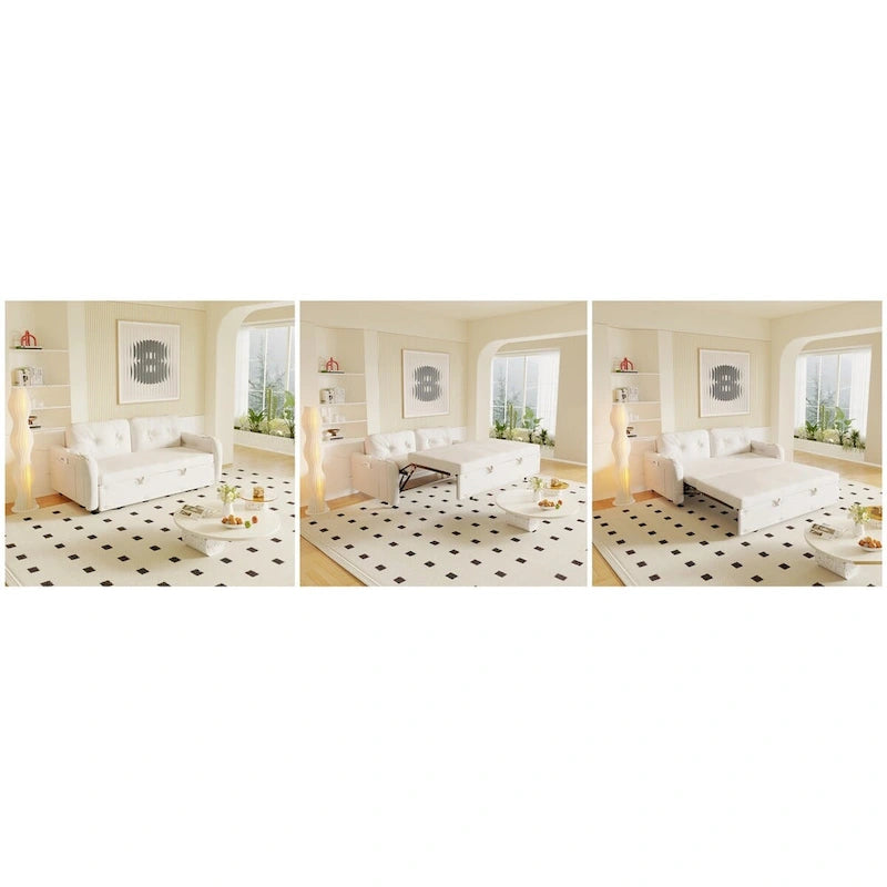 Queen Pull Out Sofa Bed with Storage and 2 Soft Pillows