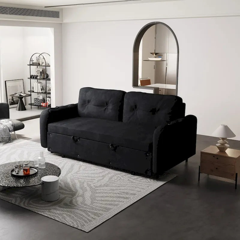 Queen Pull Out Sofa Bed with Storage and 2 Soft Pillows