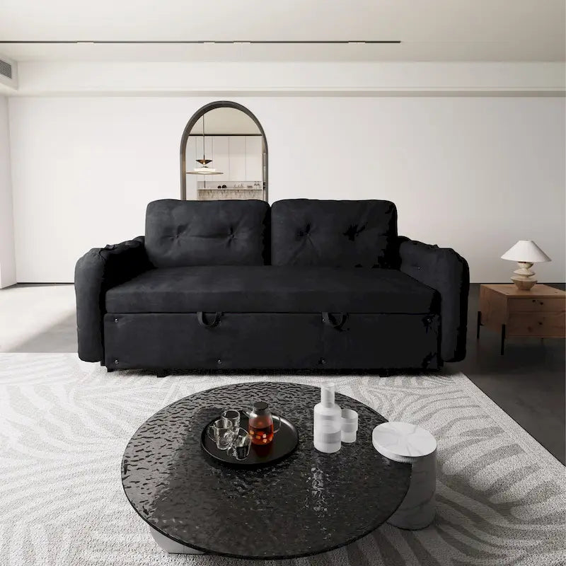 Queen Pull Out Sofa Bed with Storage and 2 Soft Pillows